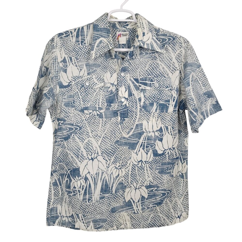 LIBERTY HOUSE Vintage Men's Hawaiian Shirt XL Blue Reverse Print Short Sleeve
